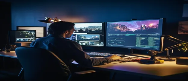 Branding expert designing identity system on multiple screens