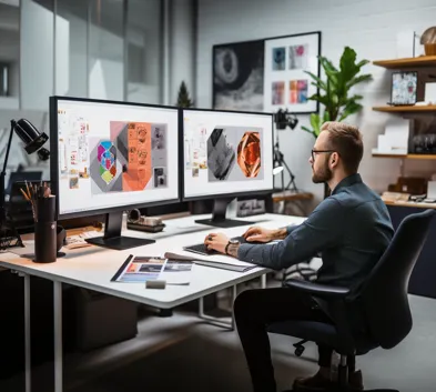 Ultra-realistic graphic designer working on creative briefing