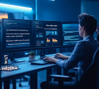 Three professionals working on Amazon Private Label launch campaign in a dark-themed office setup